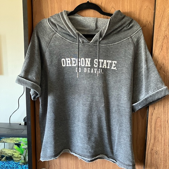 Gray Oregon State University short sleeve hoodie women’s medium. - Picture 1 of 2